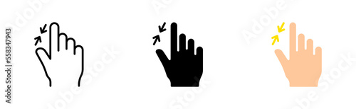Click set icon. Tap, Index finger, zoom, button, tap, sliding, 3d object modeling, directing, arrow, sensor, watch. Pressing concept. Vector icon in line, black and colorful style on white background