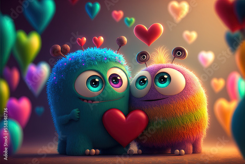 Rainbow puppets in love, pride, Valentine's day, ai generated photo