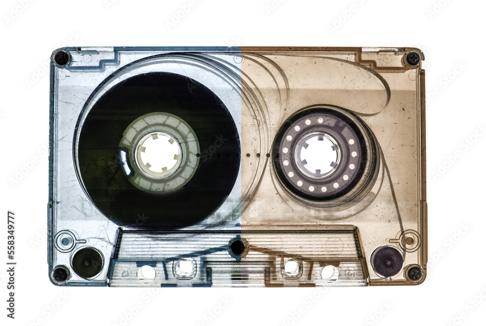 Fototapeta premium two color old audio cassette tape on white background