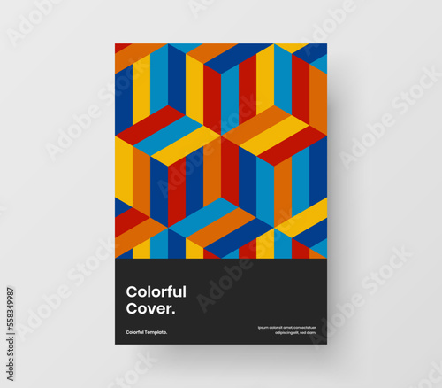 Vivid leaflet A4 design vector layout. Abstract geometric tiles company brochure illustration.