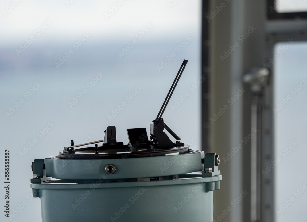 Fototapeta premium Gyro compass located on navigation bridge of cargo ship