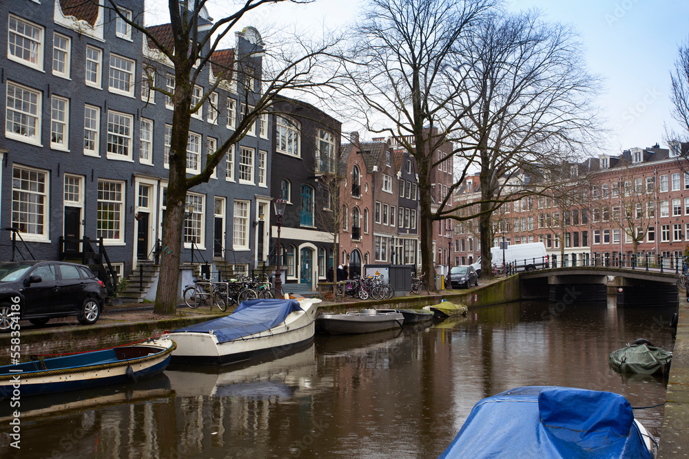 beautiful view of the streets and canals of Amsterdam