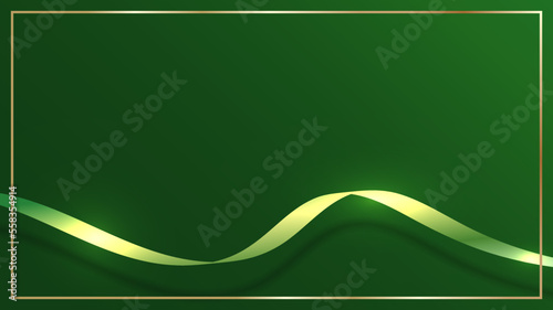 Abstract ribbon lines elements with glowing light effect on green background.