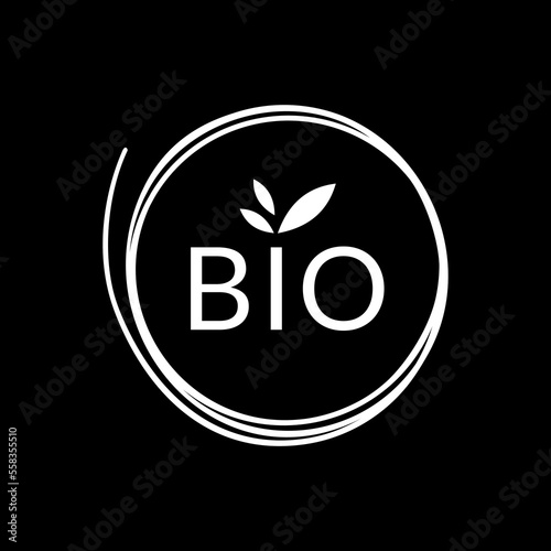 bio logo vector design, leaf, abstract circle in black and white colors