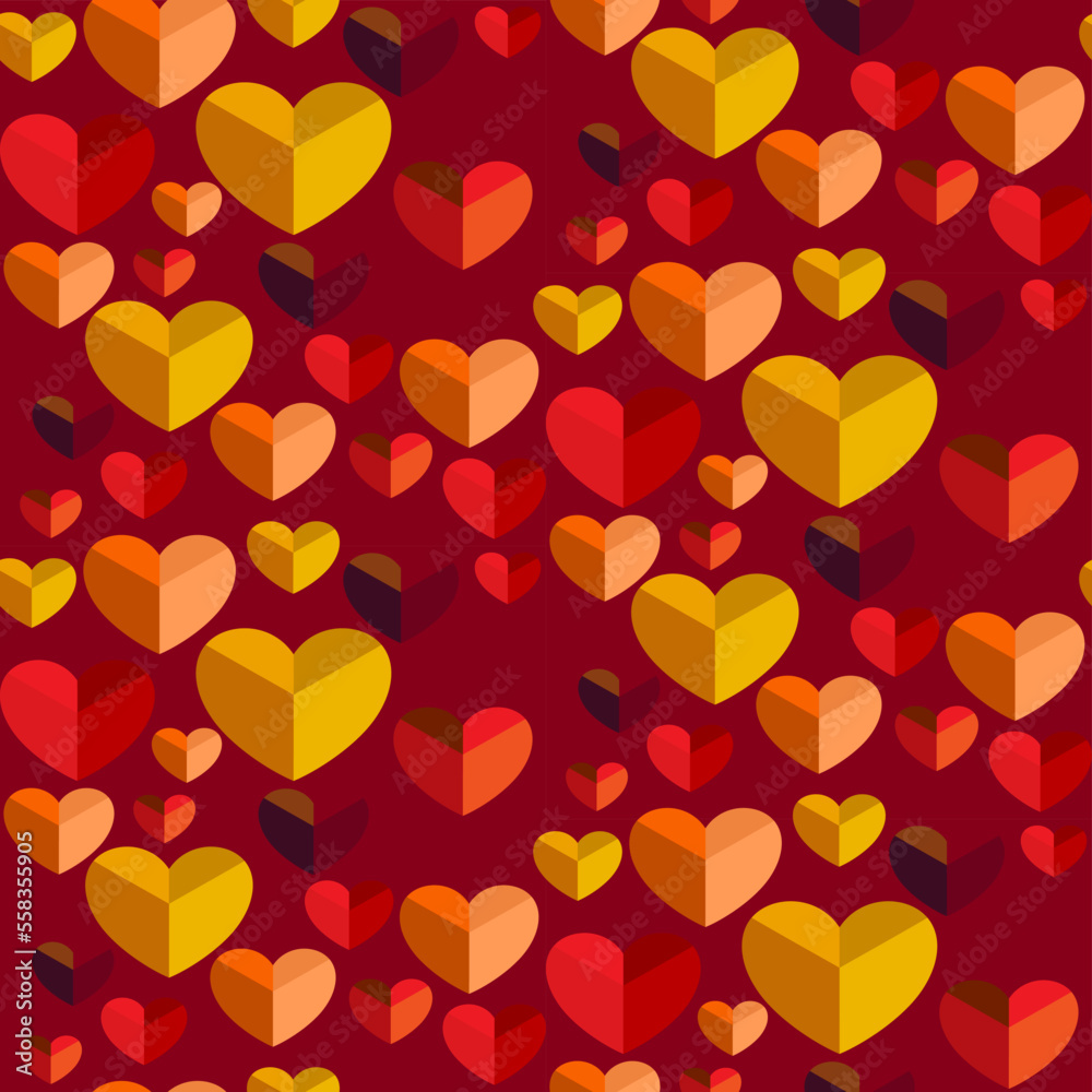 Vector seamless love symbol half-drop pattern, with stylish hearts