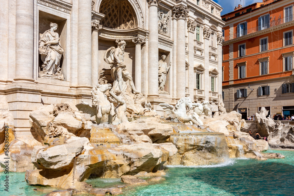 Architecture of Trevi fountain in Rome, Italy