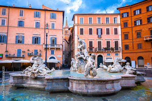 Piazza Navona square fountain and colorful architecture view