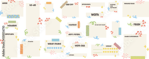 Essential digital stickers. Digital note papers and stickers for digital bullet journaling or planning. Ready to use digital stickers for digital planner.  Vector art.