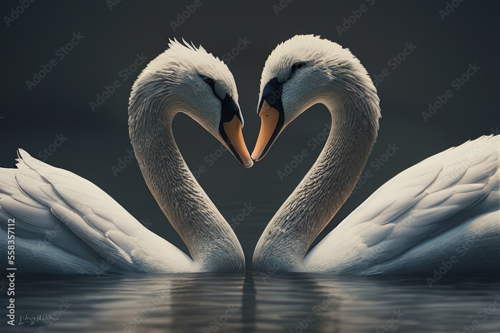 Fototapeta premium swans in love shape heart Generative AI