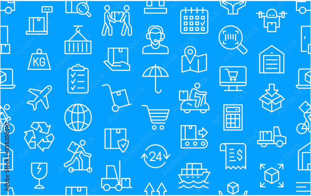 Seamless pattern with Delivery icons. Minimal thin line web icon set. Collection icons fitness, gym and health care. Outline icons collection