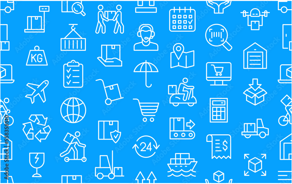 Seamless pattern with Delivery icons. Minimal thin line web icon set. Collection icons fitness, gym and health care. Outline icons collection Seamless pattern with Delivery icons. Minimal thin line web icon set. Collection icons fitness, gym and health care. Outline icons collection