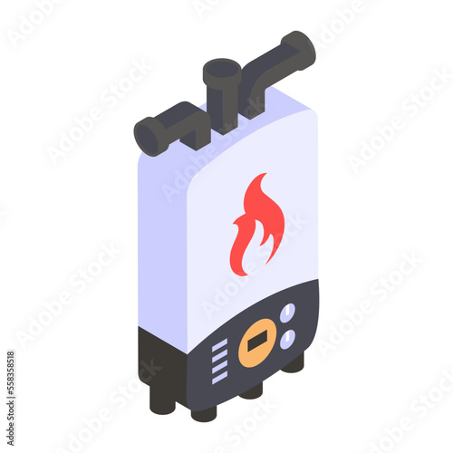 Combi Boiler insurance isometric Concept, Accidental physical damage to equipment Vector Icon Design, Financial loss Protection Symbol, Risk management Sign, Tankless Gas Water Heater stock illustrati