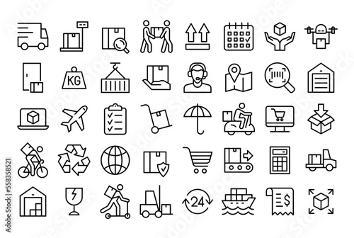 Delivery icons. Delivery line icons set. Shipping icon collection. Minimal thin line web icon set. Outline icons collection