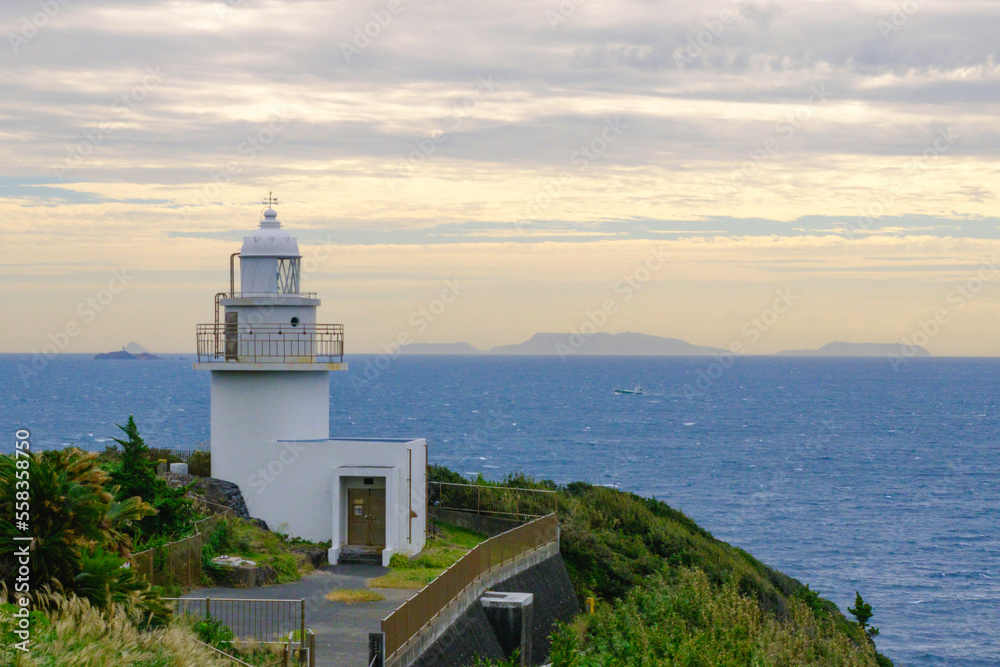 Lighthouse located atop cliffs of Cape Irozaki on the southernmost extremity of the Izu Peninsula in Shizuoka Prefecture, Japan.