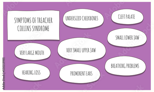 symptoms of  Treacher Collins Syndrome.  Vector illustration for medical journal or brochure. 