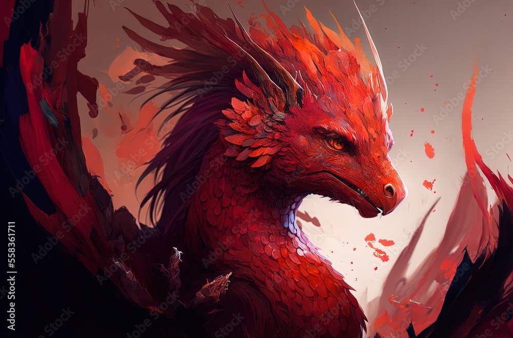 Red dragon. Mythology creature. Dark fantasy illustration. Generative Stock Illustration | Adobe Stock