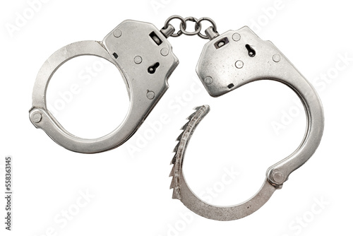 Handcuffs on a white background. Law. The crime. Punishment photo