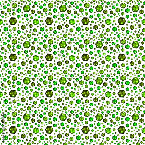 Emerald colored gemstones diamonds on transparent background. Seamless, tileable pattern. Green crystals.