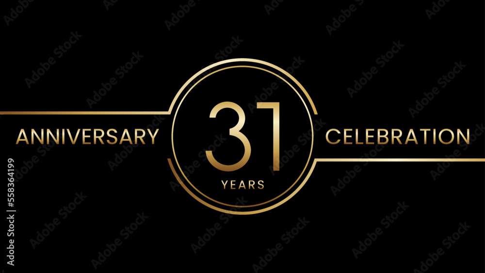31th anniversary. Anniversary template design with golden text and ring. Logo Vector Template 31th anniversary. Anniversary template design with golden text and ring. Logo Vector Template