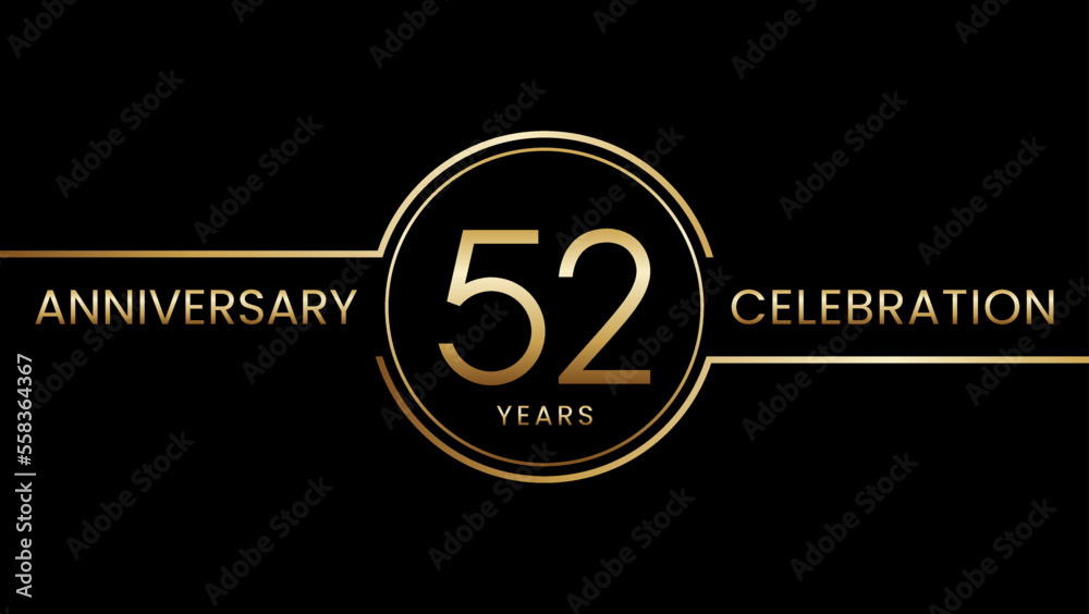 52th anniversary. Anniversary template design with golden text and ring. Logo Vector Template 52th anniversary. Anniversary template design with golden text and ring. Logo Vector Template