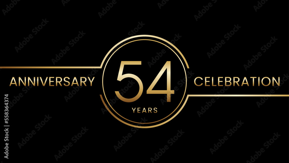 54th anniversary. Anniversary template design with golden text and ring. Logo Vector Template 54th anniversary. Anniversary template design with golden text and ring. Logo Vector Template