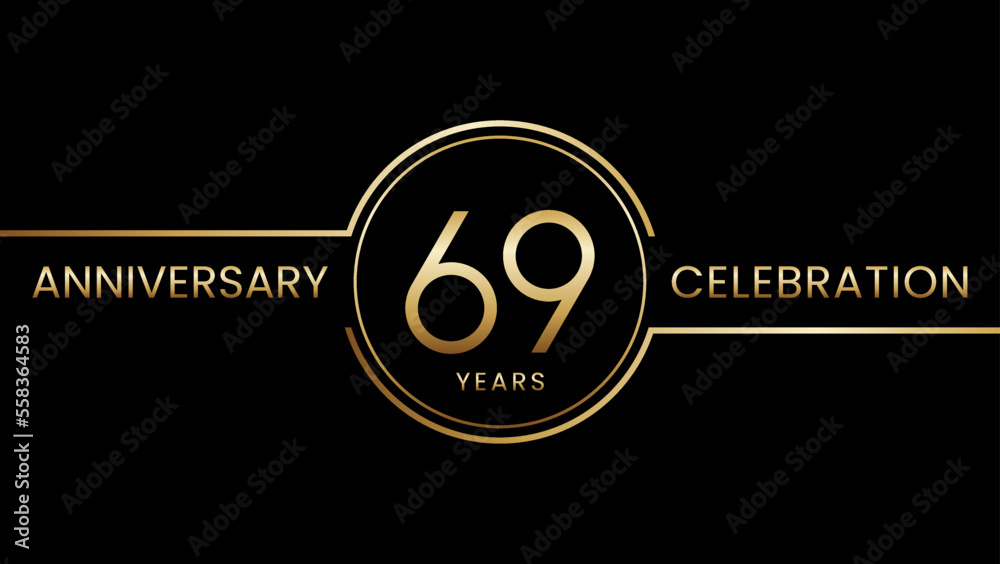 69th anniversary. Anniversary template design with golden text and ring. Logo Vector Template 69th anniversary. Anniversary template design with golden text and ring. Logo Vector Template