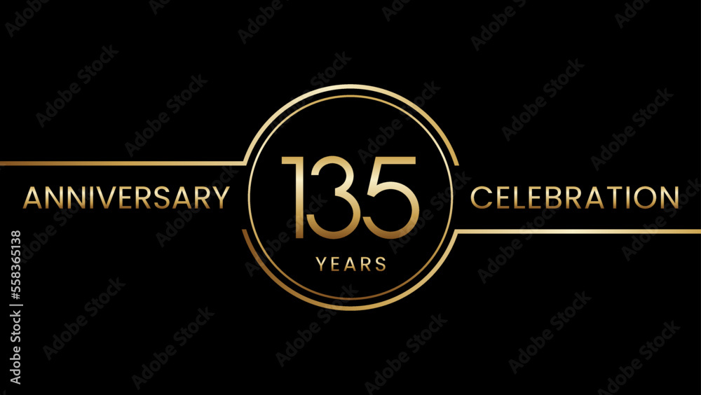 Fototapeta premium 135th anniversary. Anniversary template design with golden text and ring. Logo Vector Template