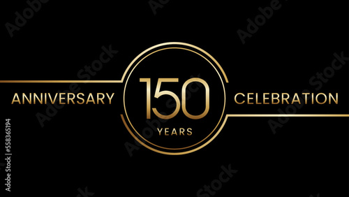 150th anniversary. Anniversary template design with golden text and ring. Logo Vector Template