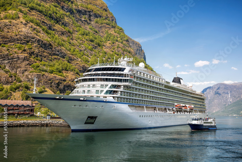 Port of Flam against fjord with luxury cruise ship in Norway © Tomas Marek