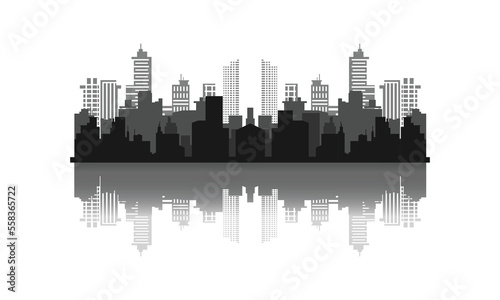 Abstract city building skyline metropolitan with reflection illustration