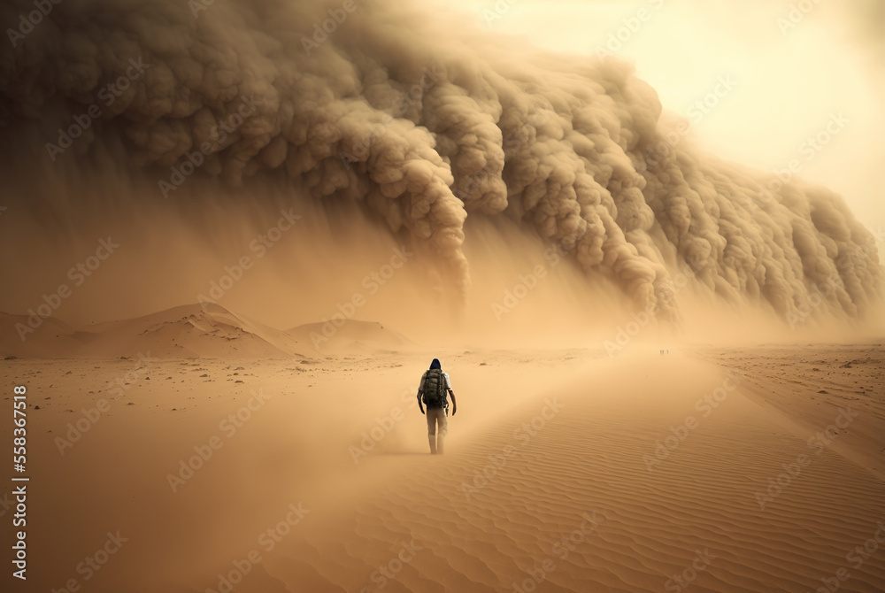 Walking in a sandstorm - Generative AI - obrazy, fototapety, plakaty 
