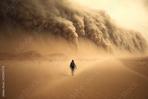 Foto Walking in a sandstorm - Generative AI