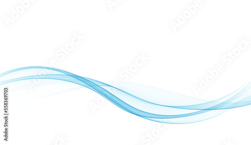 Transparent wavy blue lines. A wave of blue smoke. Abstract blue wave background. © lesikvit