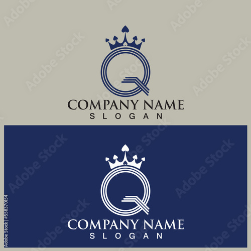 Q letter and queen crown icon vector illustration template design