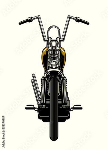 Front Side View of Vintage Chopper Motorcycle