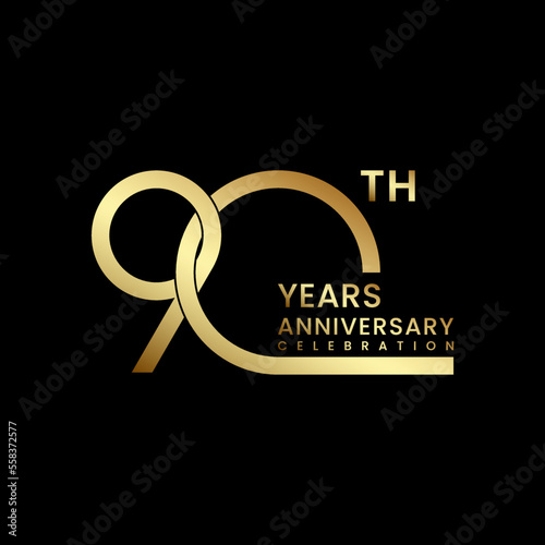 90th anniversary logo design with golden text. Logo Vector Illustration	
 photo