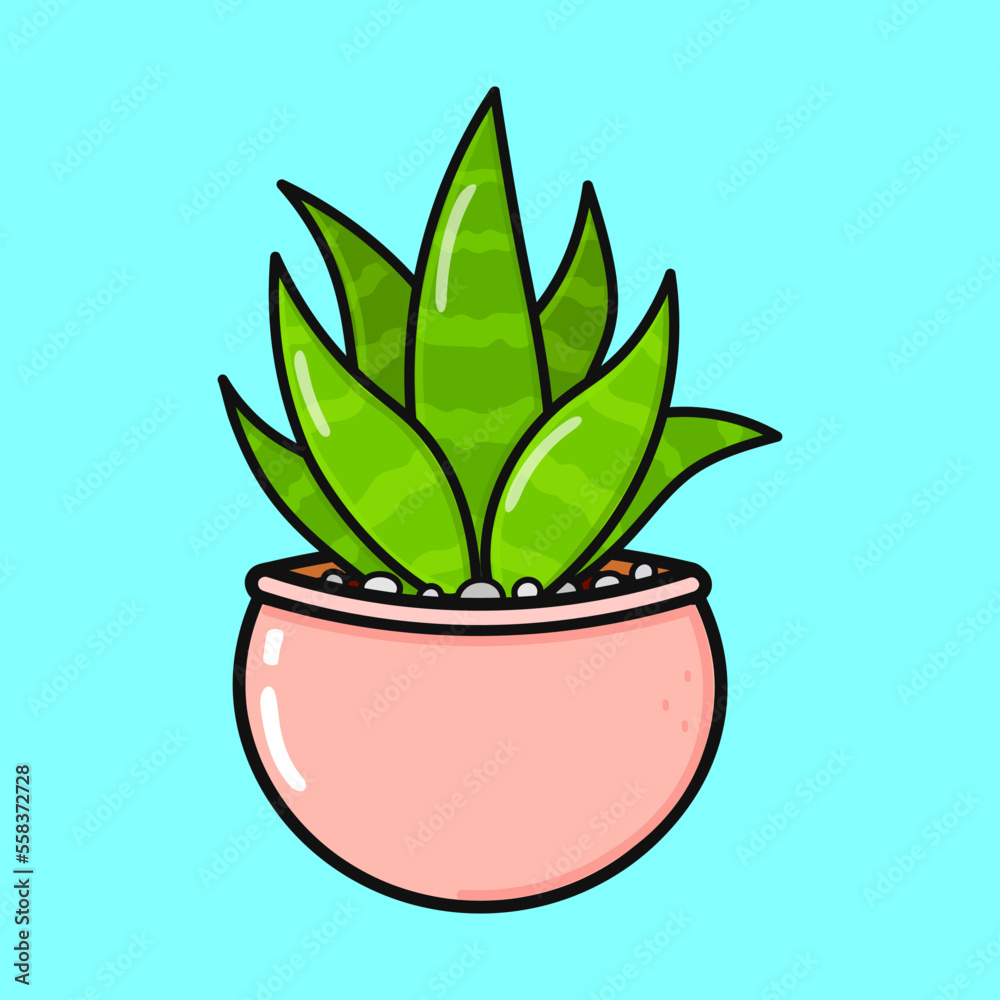 Cute funny indoor plant. Vector hand drawn cartoon kawaii character illustration icon. Isolated on blue background. Indoor plant character concept Cute funny indoor plant. Vector hand drawn cartoon kawaii character illustration icon. Isolated on blue background. Indoor plant character concept