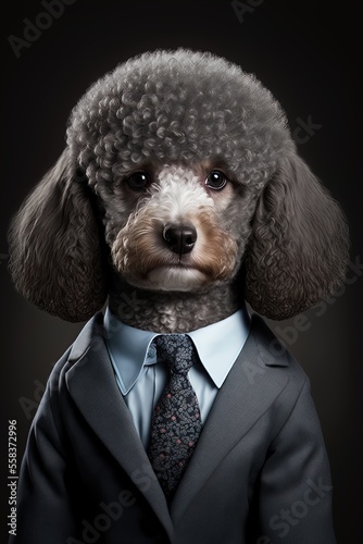 Portrait of a dog in a business suit. Pet portrait in clothing. Poodle. Generative AI. © ART IS AN EXPLOSION.