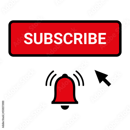 subscribe, bell button and cursor. Red button subscribes to the channel.