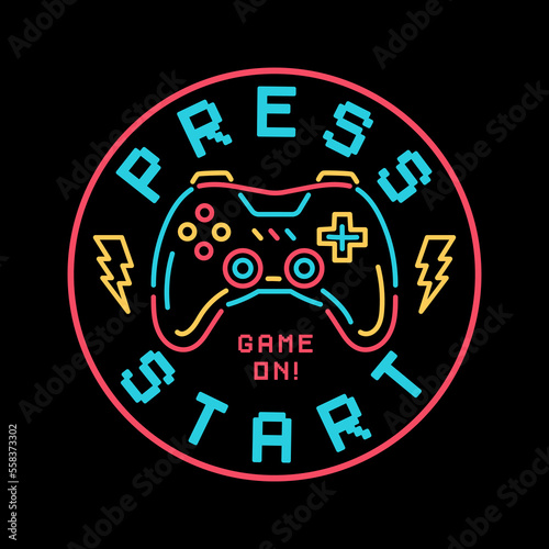 Vector joysticks gamepad illustration with slogan texts, game controller artwork for apparel prints, and other uses.