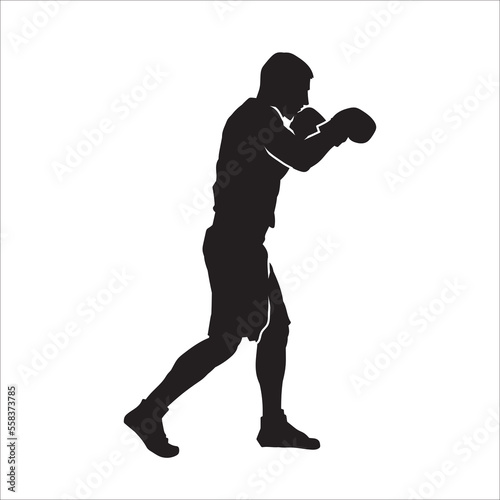 Silhouette of male boxing player in isolate on a white background. Vector illustration.