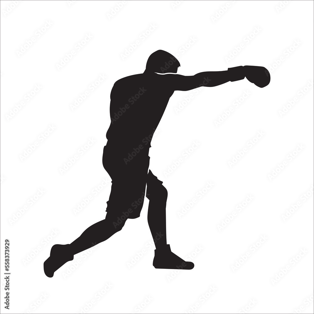 Silhouette of male boxing player in isolate on a white background. Vector illustration. Silhouette of male boxing player in isolate on a white background. Vector illustration.