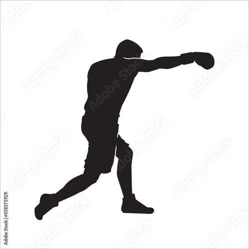 Silhouette of male boxing player in isolate on a white background. Vector illustration.
