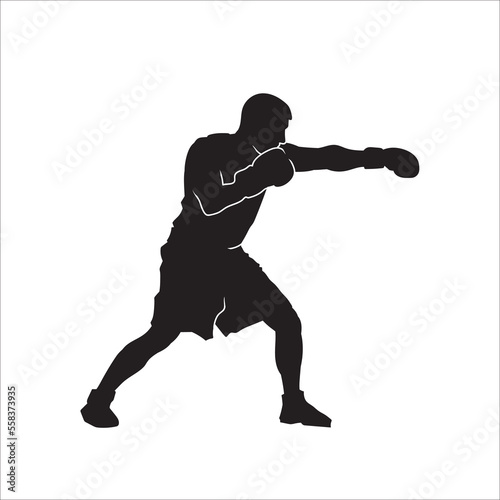 Silhouette of male boxing player in isolate on a white background. Vector illustration.