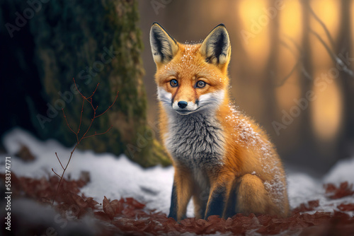 Red Fox - vulpes vulpes, close-up portrait with bokeh in the background.  Digital art   © Katynn