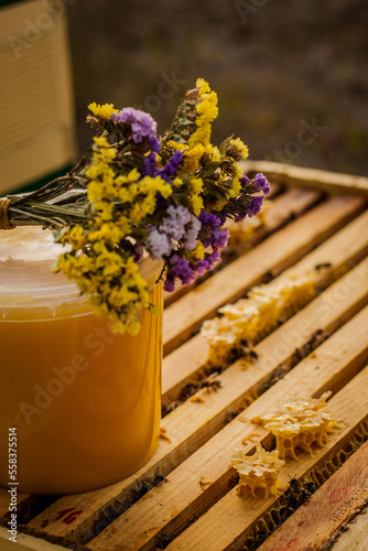 Honey with flowers