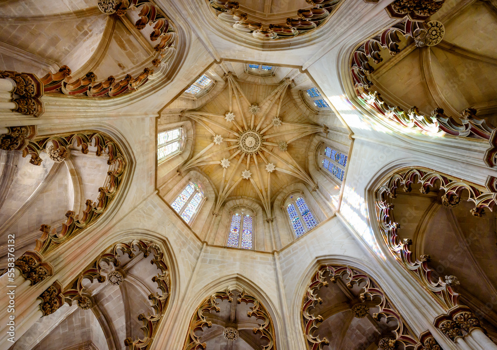 interior goyhic dome of monastery of Batalha,Portugal