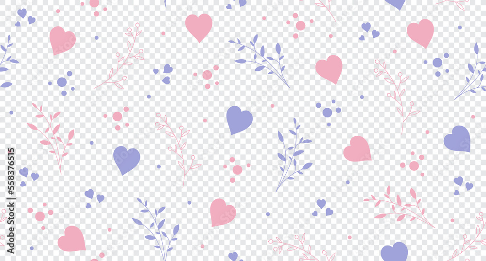 Seamless pattern with hearts and leaves. Sweet floral and tiny hearts seamless pattern. Vector illustration Seamless pattern with hearts and leaves. Sweet floral and tiny hearts seamless pattern. Vector illustration