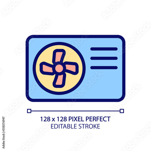 Air source heat pump pixel perfect RGB color icon. Heating and cooling appliance. Device for home and office. Isolated vector illustration. Simple filled line drawing. Editable stroke