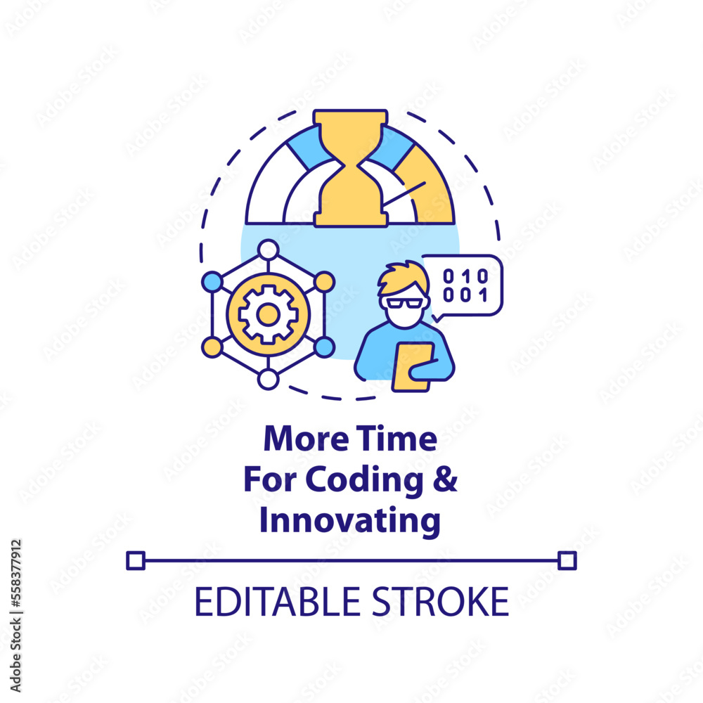 More time for coding and innovation concept icon. Serverless computing benefits abstract idea thin line illustration. Isolated outline drawing. Editable stroke. Arial, Myriad Pro-Bold fonts used More time for coding and innovation concept icon. Serverless computing benefits abstract idea thin line illustration. Isolated outline drawing. Editable stroke. Arial, Myriad Pro-Bold fonts used